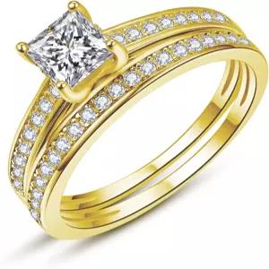 아베콘 1.35ct 프린세스 컷 약혼 반지 925 스털링 실버 웨딩 밴드 세트 여성 큐빅 지르코니아 신부 사이즈