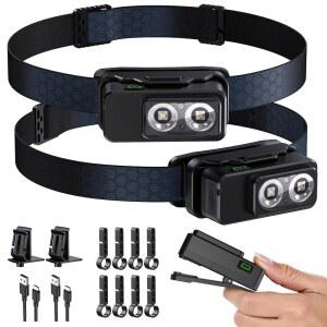 코토알라 헤드램프 충전식 2PCS, 8가지 모드의 슈퍼 브라이트 모션 센서 헤드램프, 클립 및 마그네틱이 장착된 이마용 헤드라이트, 캠핑, 사냥, 하드햇을 위한 IPX7 방수 LE
