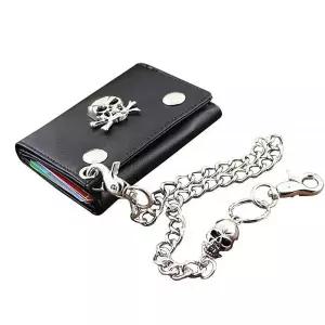 Punkman2000 남성용 천연 가죽 오토바이 트러커 바이커 지갑 해골 바지 체인 WS02, 블랙.