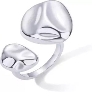 여성용 파보이 14K 골드 도금 청키 오픈 스테이트먼트 반지 - 대담한 해머 더블 페블 스태커블 트렌디한