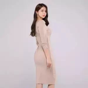 여사친 스커트 원피스 퍼프 힙트임 소매 레이스 반 CH1