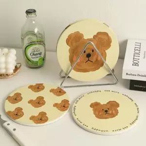 논슬립냄비받침 집들이 답례품 곰돌이 도자기 냄비받침4종 거치대세트