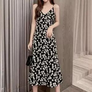 [에이치플러스몰]여성 롱원피스 데일리 1P 2컬러 끈나시 A라인 플라워