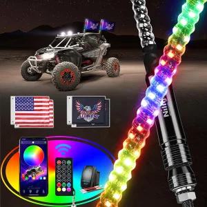 Nilight 2PCS 2FT RGB LED 채찍 조명 추가 스톱 턴 후진등 리모컨 및 앱 제어 DIY 추격 패턴 ATV UTV