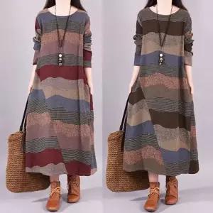 [에이치플러스몰]은창)어텀 무드 데일리 롱 패턴 원피스 여름 치마 빅