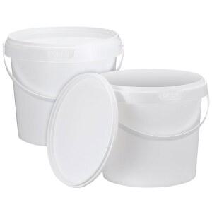 HEMOTON 흰색 플라스틱 통 손잡이 뚜껑이 있는 버킷 2개 2L 산업용 페인트 컨테이너 안료 빈 캔 보관용 물고기
