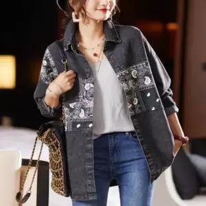 패턴 데님남방 빅사이즈 데님셔츠 활용 블랙진 아우터 mqe9+8zgK