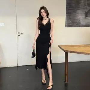 스커트 원피스 여성 여름 레이스 오프숄더 머메이드 힙감 트임 KS1