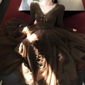 원피스 페이크 투피스 여사친 망사 레이스 우드 쿨링 브이넥 롱스커트 KS1