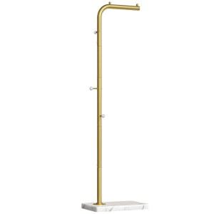 YATINEY L자형 Glod 코트 랙, 금속 트리, 후크 3개와 두꺼운 베이스가 있는 현대적인 옷걸이, 플로어 스탠딩 행거 스탠드, 입구, 거실, 휴대품 보관소용, 골드 및 화이트 YM01DWY1