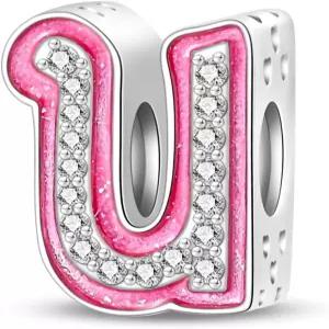 판도라 팔찌용 레터 참 여성용 핑크 목걸이용 A-Z 이니셜 비드 펜던트 크리스마스 주얼리 선물