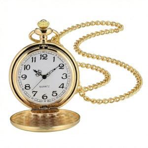 I-MART 부드러운 빈티지 회중시계 체인 포함 (골드)