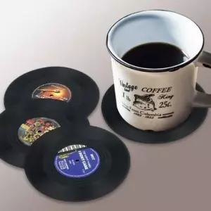 티코스터 레코드판 컵받침 혼술 레트로 LP 원형 4P
