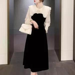 카라넥원피스 빅카라 디자인 끝단 러플 여성스러운 원피스 데이트룩