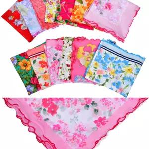 여성 화사한 플라워 프린팅 패턴 선물로 좋은 얇고 부드러운 순면손수건/밤부손수건/어린이손수건