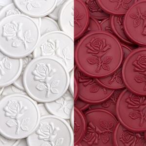 50개 장미 왁스 씰 스티커, 봉투용 원형 씰, 사용하기 쉽고 접착력 좋은 청첩장