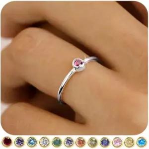 여성용 TOSGMY 탄생석 반지 14K 금 도금 스털링 실버 스택형 생일 선물 엄마용 에메랄드 그린 블루 CZ 보석