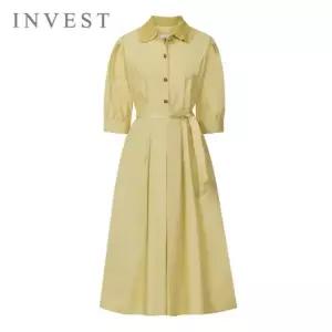 [인베스트] 니트 카라 7부 소매 벨티드 원피스_IN6S1OP3271