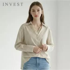 [인베스트] 쉬폰 배색 줄무늬 볼륨 블라우스_IN6S1BL5311