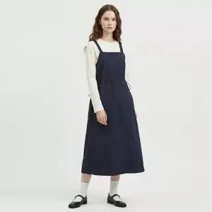 [샵앤] 여성 빅포켓 스트링 길이조절 멜빵 바스락 롱원피스 NARU-WDR-21070