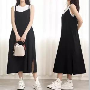 [로즈엘리](44-140까지) 면린넨 루즈핏 레이어드 트임 롱원피스 7컬러 2026