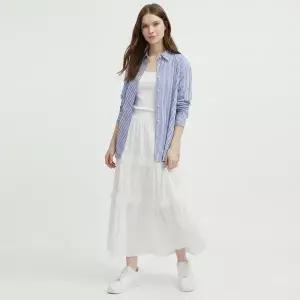 [샵앤] 여성 밴딩 2단레이스 캉캉 안감 화이트 롱스커트 NARU-WSK-21079