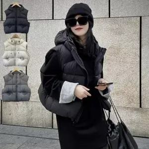 [다잇템] 여자 라이트 벌룬 패딩 빅사이즈 코디 짧은기장 후디 조끼_24544316_588872