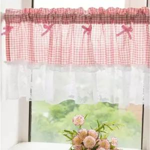 커튼 레이스 체크 주방커튼 바란스 150x45cm 가림막
