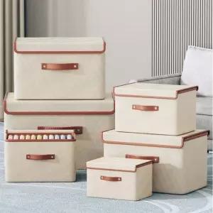 정리수납함 옷장정리 뚜껑수납함 옥스퍼드 정리함 베이지 중형-M 옷장정리함