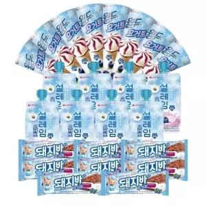 [롯데제과]요거트 저당 월드콘x8+설레임x8+돼지바x8