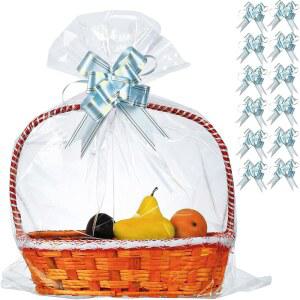 50팩 32 x 40인치 초대형 셀로판 가방 바구니 점보 투명 포장 바구니, 선물, 크리스마스 트리, 간식, 예술 및 공예품, 50ct 리본 보우용 거대