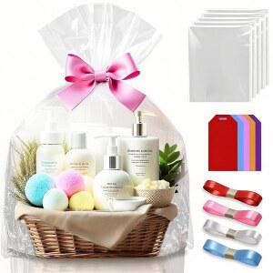 점보 셀로판 백 투명 선물 바구니 랩 백, 햄퍼용 엑스트라 대형 랩, XXL 셀로 가방 XL 오버사이즈 거대 비닐 현재 50x40인치, 4PCS