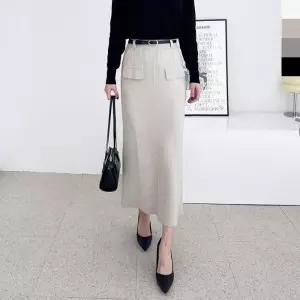 여자 겨울 포멀 하객룩 H라인 울니트 롱스커트_3