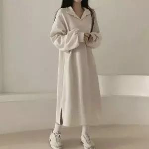 [하프클럽/셀러허브_여성트랜드패션]기모 오픈 롱 체형커버 카라 원피스 루