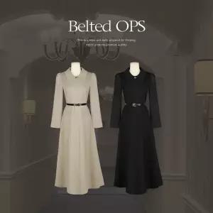 핫핑 [하객룩][벨트세트] 헤런드 베이직핏 카라넥 벨티드 롱원피스