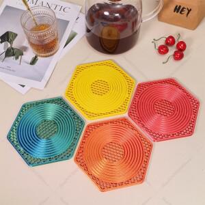 3D 프린팅 다기능 Placemats 육각형 코스터 냄비 매트 자이로 스코프 중력 회전 장난감 홈 인테리어