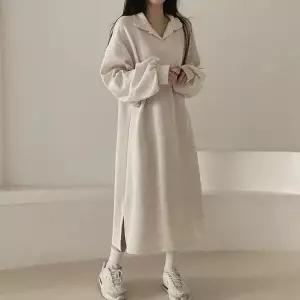 [하프클럽/셀러허브_여성트랜드패션]기모 박시핏 롱 커버 원피스 카라 루즈