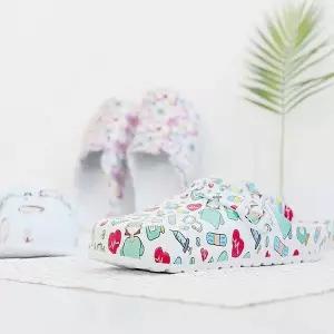 실내화 꽃무늬 프린트 키높이 쿠션 미끄럼방지 병원용 간호사 슬리퍼 의료용 업무용