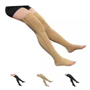헬시니즈 오픈 토 20-30mmHg 압박 와이드 레그 스타킹 허벅지 높이 지퍼(소형 지퍼 베이지 포함)