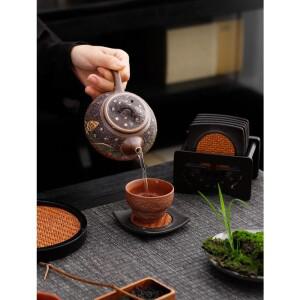 대나무로 짠 단열 컵 매트  수제 차 콤부 세트 고급 예식 액세서리