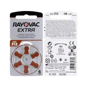 6-60개입 EXTRA 312A 보청기 배터리 고출력 아연-공기 1.45V (BTE CIC OE용) - RAYOVAC PR41 장시간 사용
