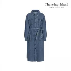 [Thursday Island] 벨티드 풀오픈 데님 원피스(T242MOP537W)