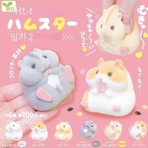 오리지널 정품 캡슐 장난감 귀여운 귀여운 지방 우유 소프트 햄스터 플록 팜 인형 스퀴즈 스트레스 릴리프