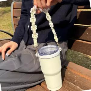 텀블러 스트랩 홀더 베이지 플라워 꽃 장식 텀꾸 손잡이 핸들