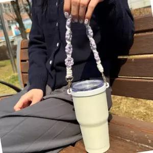 텀블러 스트랩 홀더 퍼플 플라워 꽃 장식 텀꾸 손잡이 핸들