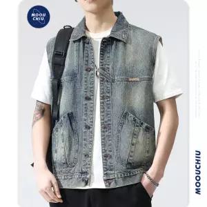 남성조끼 봄가을 신상 데님 조끼 빈티지 워싱 구제 민소매 톱 베스트 심쿵해외구매