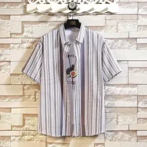 남성용 여름 캐주얼 터틀넥 상의 체크 반팔 셔츠 스트라이프 빅사이즈 원픽1