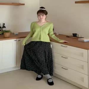 [엘루이즈][엘루이즈] 로하슈 올밴딩 도트 플리츠 2단 캉캉 롱스커트(2color)