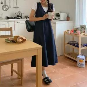 제페닌 브이넥 A라인 나시 롱 원피스