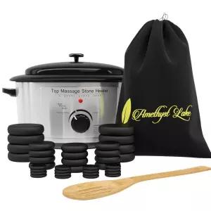아메시스트 호수 온열 스톤 마사지 세트 워머 팟 포함 36개 현무암 6쿼트 오븐/물 히터 키트 휴대용 살롱
